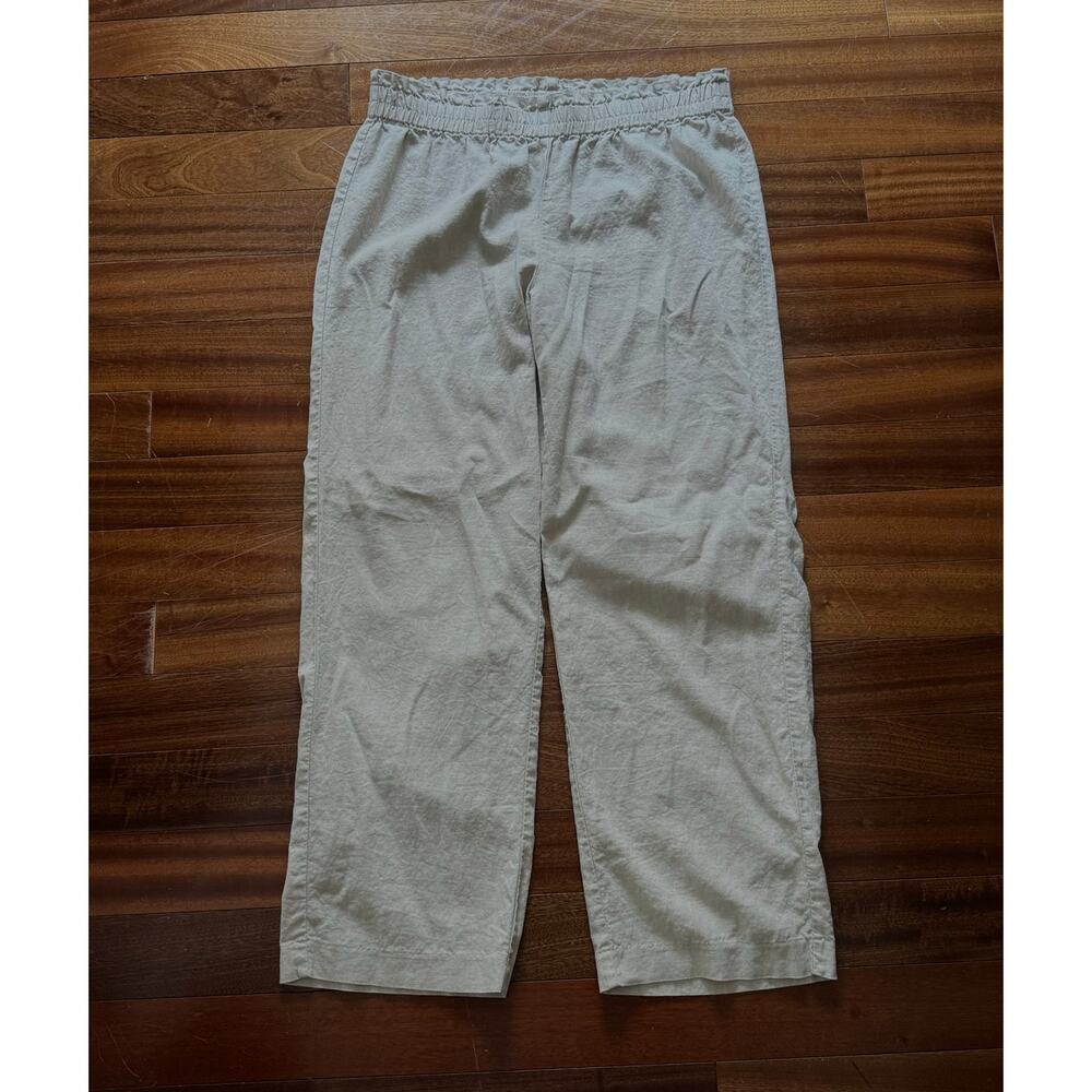 Nine West Linen Blend Pants Wide Leg Women Size Large Khaki Beige Elastic Waist